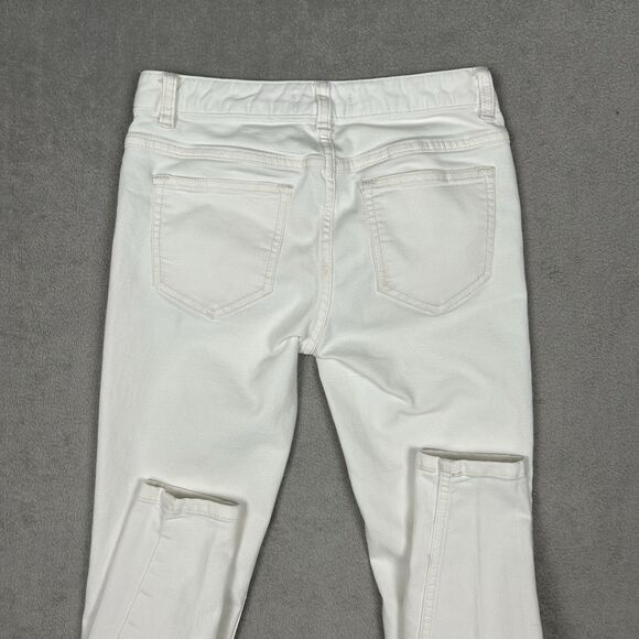 Free People Womens 26 White Mid Rise Ankle Skinny Stretch Distressed Denim Jeans - Picture 4 of 10